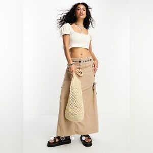 Reclaimed Vintage y2k Side Tie Khaki Maxi Skirt size 4